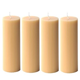 Ribbed Pillar Candles 2x6'' Tall Fluted Column Modern Home Décor Soy Wax Handmade Unscented (4-Pack, Champagne Yellow), Aesthetic Decorative Textured Candle Set