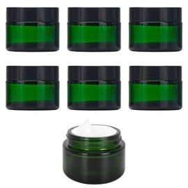 Pack of 6 Green Glass Empty Jars, Cosmetic Containers, 30 ml/50 ml, Cream Jars for Filling, Green Glass Container, Travel Sample Container, for Cosmetic Creams (6, 301-34539, Cylindrical, 50, g)