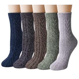 Loritta 5 Pairs Wool Socks for Women Winter Warm Socks Thick Knit Cabin Crew Soft Boot Socks Gifts,N-multicolor 01a
