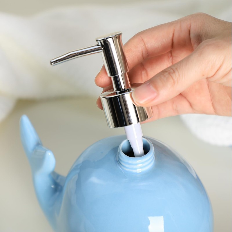 Bicuzat Ceramic Whale Shaped Soap Dispenser with Plastic Pump, Liquid