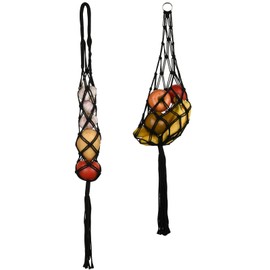 Beautyflier 2 Pieces Macrame Hanging Fruit Basket Wall Hanging Potato Onion and Fruit Boho Fruit Holder Net for Kitchen Decor (Black)