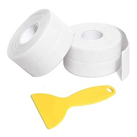 Caulk Strip Tape, PVC Waterproof Self Adhesive Tape for Bathtub Bathroom Shower Toilet Kitchen Sink Floor Wall Corner Edge Sealing Protector with Sealant Tool, White, 2PCS (W:38mm L:11Ft)