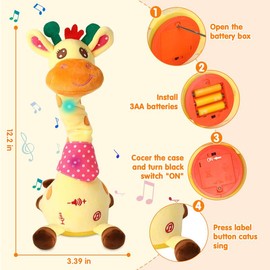 Dancing Talking Giraffe Toys - Electronic Rattle Toys for Kids - Repeat and Mimicking Musical Playtime Entertainment Plush:_Grey Goose