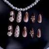 Uñas postizas de almendra medianas con diseño floral 3D, color