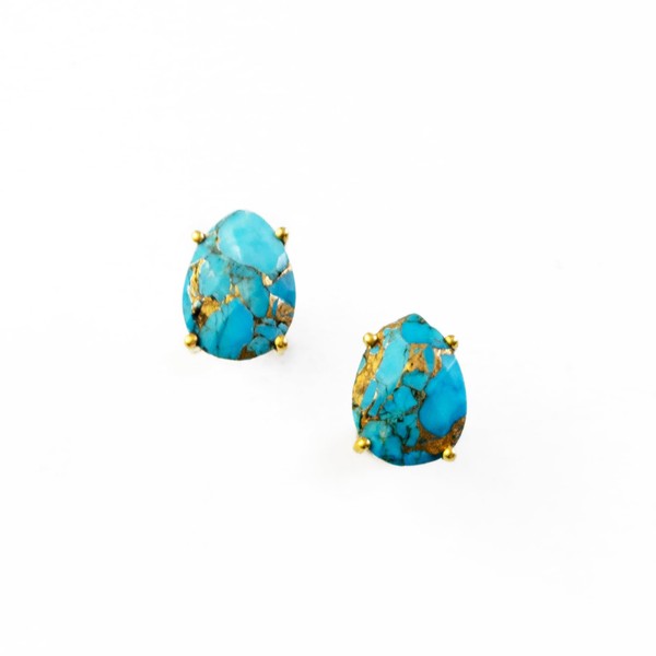 Copper Turquoise stud earrings, everyday earrings, Vermeil Gold or silver,