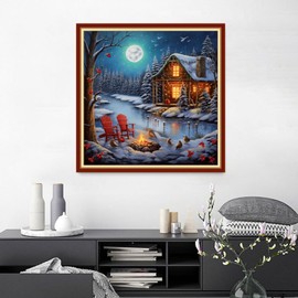 Findvoor Stamped Cross Stitch Kits for Beginners Full Range of Cross Stitching Embroidery Pattern for Kids or Adults, 11CT DIY Needlepoint Embroidery Starter Kits-Night View 17.7x17.7 inch