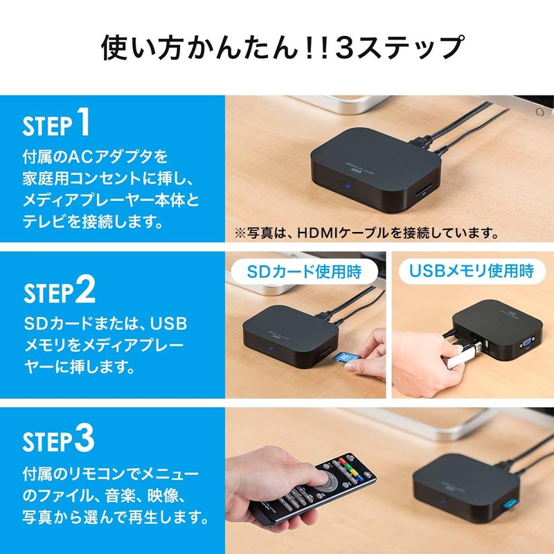 Sanwa Direct Media Player USB/SD HDMI/AV/VGA MP4 Remote Control 400-MEDI022