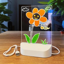 OneNine LED Drawing Board, LED Note Board with 7 Colors Pen, Dry Erase LED Light Up Acrylic Message Board Doodle Desktop Memo Illuminated Wordpad for Child School Cafe Home Office