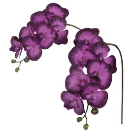 IPOPU Dark Purple Orchid Artificial Flowers 34.3" Real Touch Fake Orchid Latex Purple Flowers Phalaenopsis Branches for Home Party Wedding Bridal Shower Decoration, 2pcs Dark Purple