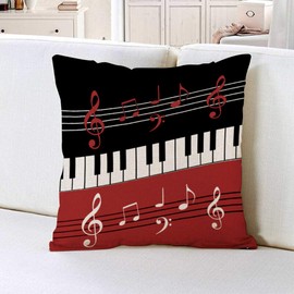 oFloral Red Black White Piano Keys and Notes Sofa Simple Home Decor Design Throw Pillow Case Decor Cushion Covers Square 16 x 16 Inches Cotton Linen
