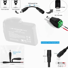 Heated Gloves, Rechargeable Clothing Barrel Plug Connector Cable, 1.35mmx3.5mm to 2.1mm x 5.5mm Male to Female DC Pigtail Connector for CCTV Security Cameras and 12V Power Adapters