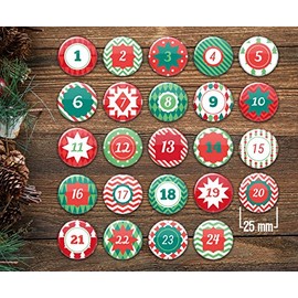 stylebutton® 24 Advent Calendar Buttons: Colourful, Numbered Pin Xmas 2 Inches for DIY Christmas Calendars and Decorating