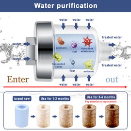 GEBAUM Shower filter for 1/2 inch connection, shower filter with two interchangeable filter elements, effective in filtering water impurities, limescale filter for taps or shower