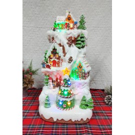15.75" Gingerbread Village Multi-Tiered Mountain - LED Lights, 8 Classic Carols Christmas Music - Battery Operated Christmas Village - Hand-Painted Polyresin