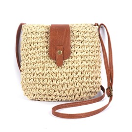 Iridsmole Straw Bag for Women, Summer Beach Straw Bag with Adjustable Strap, Women's Beach Crossbody Bags with Zipper, Bohemian Weave Handmade Handbags for Beach Travel