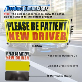 3 PCS Student Driver Magnet for Car, Please Be Patient Student Driver, Magnetic Student Driver Sticker Safety Warning, Reusable Movable Rookie Driver Reflective Magnets Bumper Stickers (Style 3)