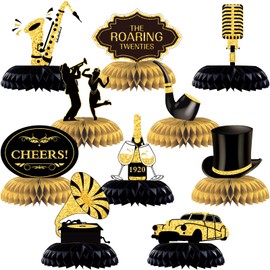 10 Pieces Roaring 1920's Party Centerpiece Decorations Black and Gold Birthday Party Decorations Jazz Party Table Decoration for Anniversary Birthday 1920s Vintage Jazz Flapper Wedding Party Supplies