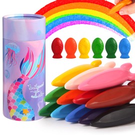 JYPS Washable Crayons for Toddlers 1-3, 18 Colors Non-Toxic Safe Silky Crayons Set, 12 Rockets and 6 Mermaids Coloring Crayon for Kids, Art Supplies Toys Gift for Girls/Boys Back to School