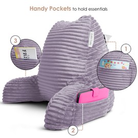 Clara Clark Reading Pillow for Bed Adult – Back Pillow for Sitting in Bed, Standard Bed Pillows for Sitting Up in Bed, Foam Bed Chair Pillow, Dusty Purple Bed Rest Pillow