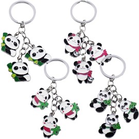 OVYALCJ 4 pcs Panda Keychain, Panda Metal Keychain, Cute Cartoon Panda Keychain, Cute Car Accessories Keys Bag Accessories For Women Gift