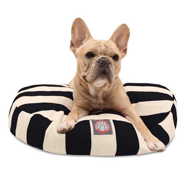 Black Vertical Stripe Small Round Indoor Outdoor Pet Dog Bed With Removable Washable Cover By Majestic Pet Products