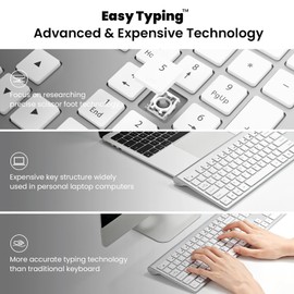 Rechargeable Wireless Keyboard and Mouse Combo, Full Size Silent Ergonomic Scissor Switch Keyboard and Optical Mouse Set, 2.4G Lag-Free Cordless Keyboard Mice for Computer,Mac,Laptop,PC,Windows-Silver