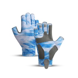SUJAYU Fishing Gloves - Men & Women's UV Sun Protection Gloves for Kayak, Sailing, Paddling & Rowing - Fly Fishing Accessories (Light Blue, X-Large)
