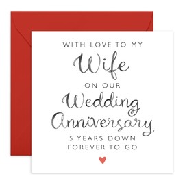 5th Anniversary Card for Her - '5 Years Of Us Text Wife' - Gifts for Spouse, Honey, Darling, Ladies, Women, Other Half - Lifetime Commitment - Comes with Fun Stickers