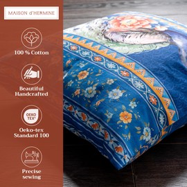 Maison d' Hermine Decorative Pillow Cover 100% Cotton, Toile Washable Cushion Cover with Invisible Zipper for Bed, Home Décor, Office, Sofa, Secret Garden - Blue Nights - Spring/Summer (20"x20")