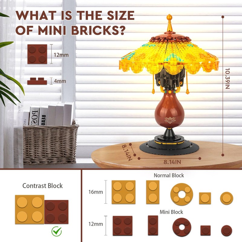 Vziimo Ideas Table Lamp Mini Building Block Set, Creative Retro-Style