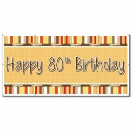 Happy 80th Birthday Bow and Stripes Pattern 3' x 6' Vinyl Banner