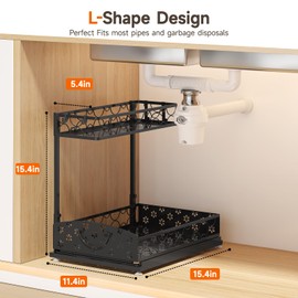 Sevenblue 2 Packs Under Sink Organizer, High Adjustable 2 Tier Under Kitchen sink organizer, Multi-Purpose Storage Shelf for Kitchen Bathroom Cabinet, Black (Black02)