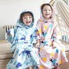 Kids' Hooded Bathrobe Beach Gown Beach Towel Light Blue Dino