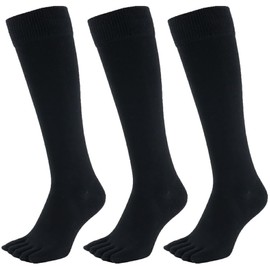 Asuka Men's 5-Toe Socks, 100% Cotton, Thick Sole, Men's High Socks,, Black 3 Pairs