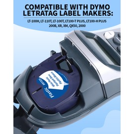 4 x Compatible with Dymo LetraTag 12 mm x 4 m, Compatible with Dymo Letratag LT-100H 100T XR 200B, Compatible with Dymo LetraTag Lt-100h Label Tape, Plastic, 12 mm x 4 m, 91201