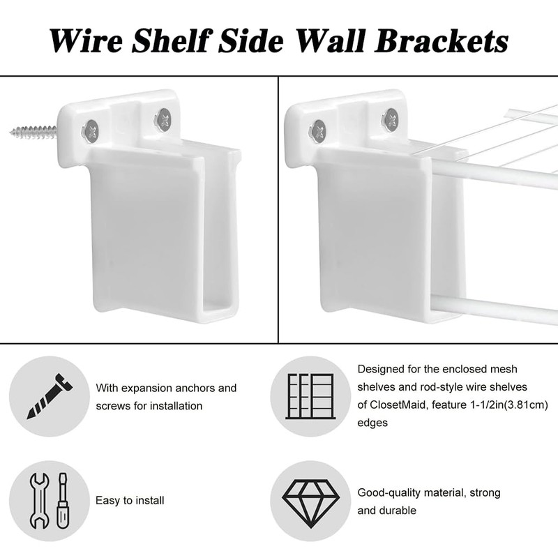 NYGHMY 8 Pack White Plastic Wire Shelf End Brackets -