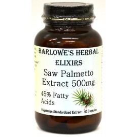 Barlowe's Herbal Elixirs SAW PALMETTO EXTRACT 45% FATTY ACIDS - Bottled in Glass, Stearate Free, VegiCaps