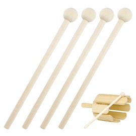 Pack of 4 Wooden Mallet Drumsticks, Wooden Mallets Marimba, for Children and Adults, for School Music and Home Use, 15 cm Long, Natural Wood