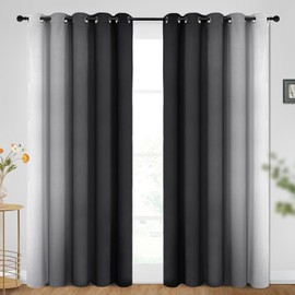 SimpleHome Ombre Room Darkening Curtains for Bedroom, Gradient Black to Grey White Light Blocking Thermal Insulated Grommet Window Curtains/Drapes for Living Room,2 Panels, 62x84 inches Length