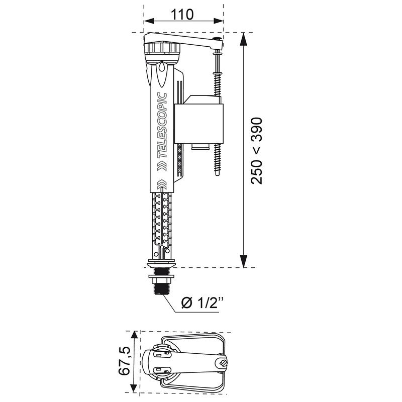 Wirquin Jollyfill Telescopic Adjustable 3/8 inch 10mm Brass Bottom Entry