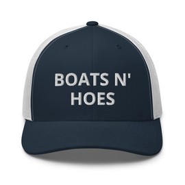 CreativeTees4You Boats N Hoes Boat Sailor Sailing Trucker Cap Hat Adjustable Cotton Navy/White