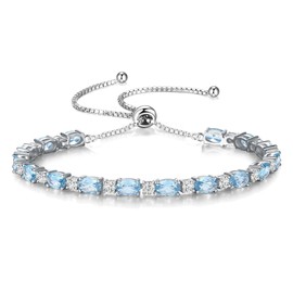 FANUFAN December Birthstone Bracelet for Women Sterling Silver Plated Birthday Adjustable Created Blue Topaz Bracelet Jewelry Gifts for Women