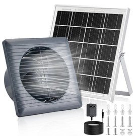 Solar Powered Exhaust Fan, 25W Solar Panel+8" High Speed Solar Powered Fans, Solar Exhaust Intake Fan Kit with Bracket, Anti-backflow Valve, Power Adapter, Vent Fan for Shed, Greenhouse, Attic