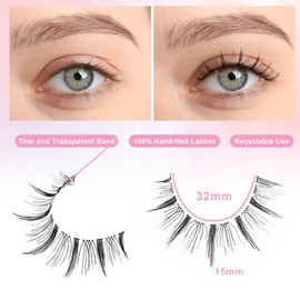 EMEDA Natural False Eyelashes 10 Pairs Clear Band Natural Lashes Soft Wispy Fake Lashes Manga Lashes Multipack Transparent Strip Eyelashes Handmade Natural Look Eye Lashes (Esabel 13)