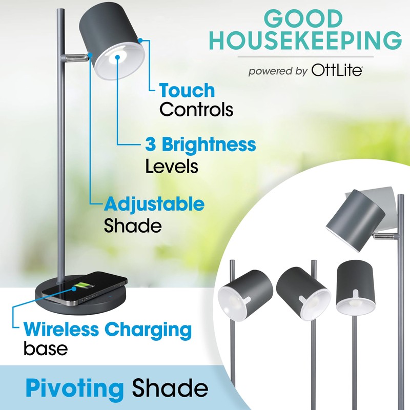 OttLite LED Desk Lamp with Wireless Charger, Good Housekeeping, Modern