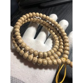 9×7mm Natural Star & Moon Bodhi Prayer Golden Beads Mala Necklace 108
