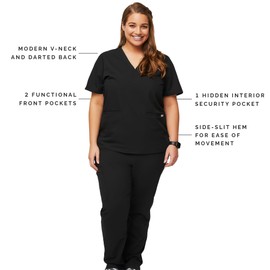 FIGS Casma Three-Pocket Scrub Top for Women Medical Scrub Top, Black 2XL