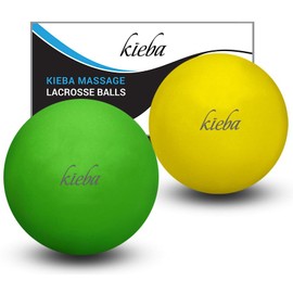 Kieba Massage Lacrosse Balls for Myofascial Release, Trigger Point Therapy, Muscle Knots, and Yoga Therapy. Set of 2 Firm Balls (Green and Yellow)