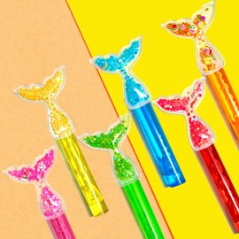 uoyoi Mermaid Party Favors,24Pcs Glitter Mermaid Tail Bubble Wands for Kids,Cute Mermaid Bubble Wand for Mermaid Birthday Party Supplies,Classroom Prizes Pinata Goodie Bag Stuffers Gift