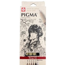 SAKURA Pigma Micron - Pigment Fineliner Pens - 005/01/05/08/GellyRoll 0.5mm/Fine Brush - Paper Case of 6 - Black Ink